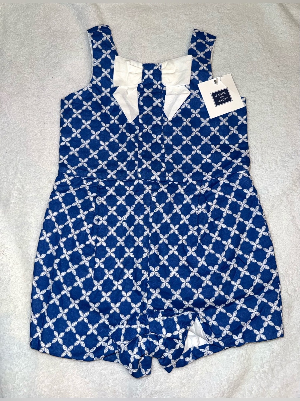 Janie and Jack girls blue and white eyelet bow romper, size 12-18 mos, NWT